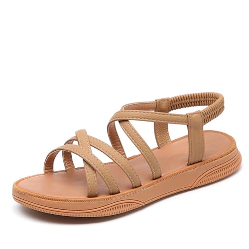 KEROBGJFS Damen-Sandalen, bequem, rutschfest, lässig, Sommer, Strandschuhe, Kleid, Knöchel, Stretch, flache Schuhe von KEROBGJFS