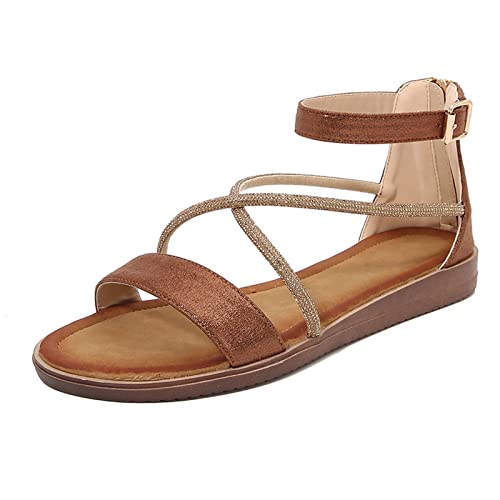 KEROBGJFS Damen-Sandalen, bequem zu Fuß, rutschfest, lässig, Sommer, Strandschuhe, Kleider, Bohemian-Flats von KEROBGJFS