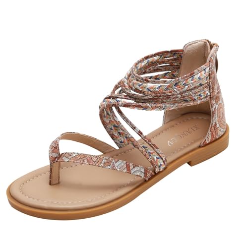 KEROBGJFS Damen-Sandalen, bequem zu Fuß, rutschfest, lässig, Sommer, Strandschuhe, Kleider, Bohemian-Flats von KEROBGJFS