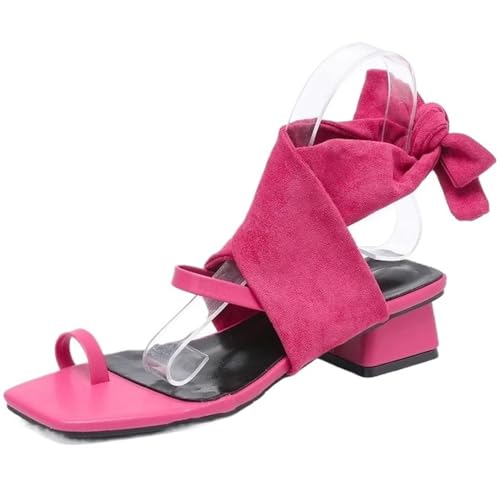 KEROBGJFS Damen-Sandalen mit quadratischem Zehenbereich und offenem Zehenbereich, Knöchelriemen, Schnürung, niedriges Oberteil, Blockabsatz, Sandalen, Partykleid, High Heels von KEROBGJFS