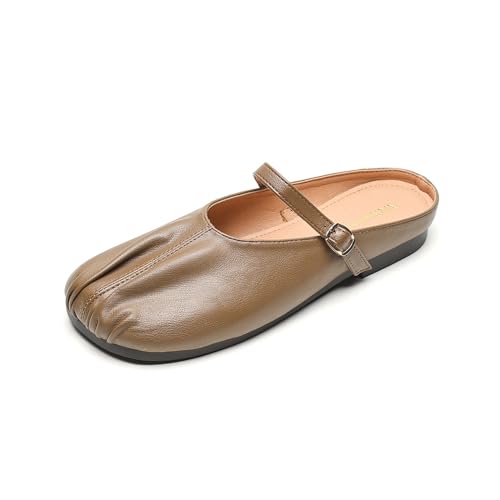 KEROBGJFS Damen-Sommerhausschuhe, weiches Fußbett, Knöchelriemen, verstellbare Vintage-Slingback-Pantoletten, Dicke Sohle, geschlossene Zehensandalen von KEROBGJFS