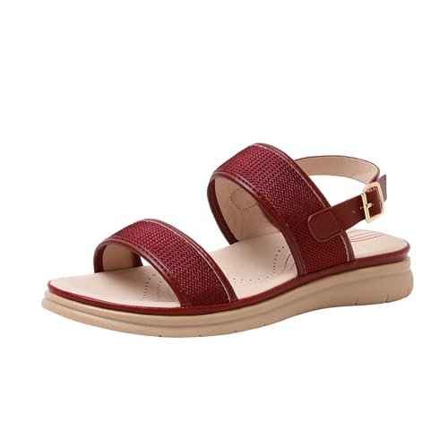 KEROBGJFS Flache Damen-Sandalen, geflochten, zum Schnüren, Sommerschuhe, bequeme Damen-Sandalen von KEROBGJFS