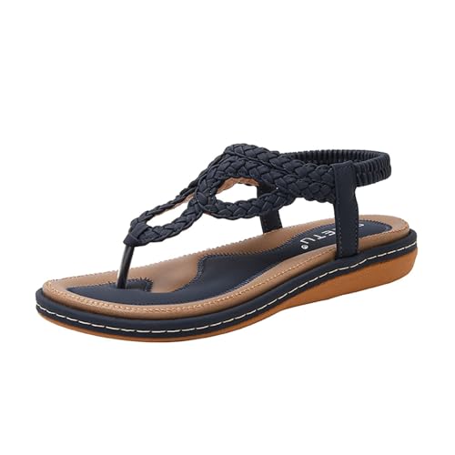 KEROBGJFS Flache Damen-Sandalen: Bequeme böhmische, geflochtene, formelle Sommer-Flat-Casual-Strandsandalen mit Knöchelriemen und Stretch von KEROBGJFS