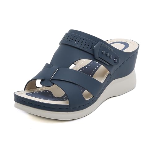 KEROBGJFS Keilsandalen für Damen: Slip-On-Sandalen im Bohemian-Chic-Stil für den Sommer, leichte Plateauschuhe von KEROBGJFS