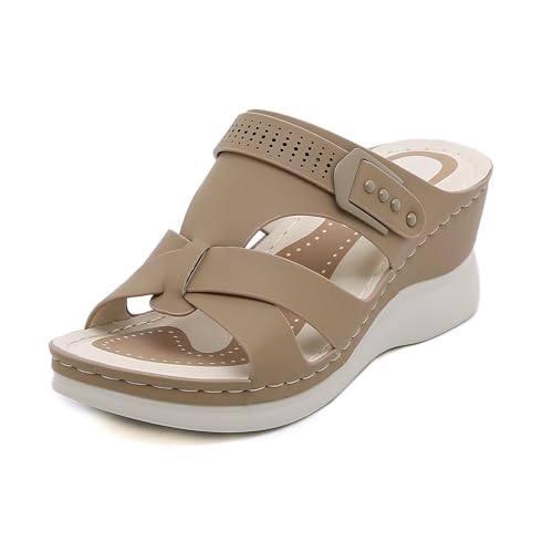 KEROBGJFS Keilsandalen für Damen: Slip-On-Sandalen im Bohemian-Chic-Stil für den Sommer, leichte Plateauschuhe von KEROBGJFS