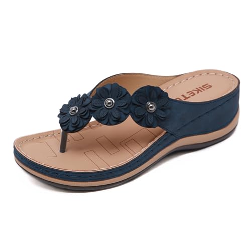 KEROBGJFS Keilsandaletten für Damen: Stilvolle, bequeme-Sandalen zum Hineinschlüpfen für den Sommer, leichte Plateauschuhe mit Blumenmuster von KEROBGJFS