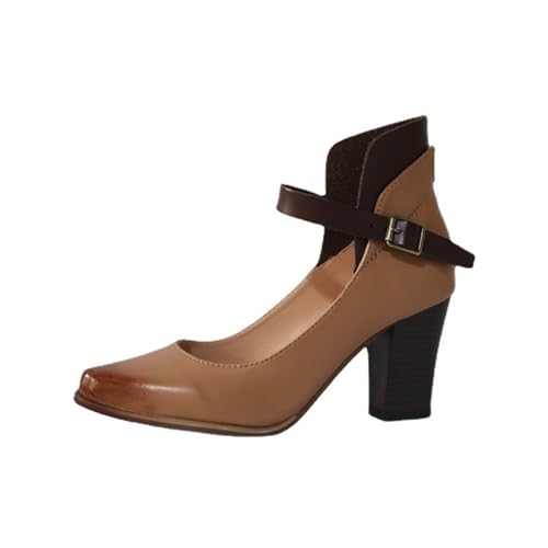 KEROBGJFS Modische High-Heel-Sandalen für Damen, Damen-Blockabsatz, spitzer Zehenbereich, Knöchelriemen, High-Heel-Sandalen – gepolstert und bequem von KEROBGJFS