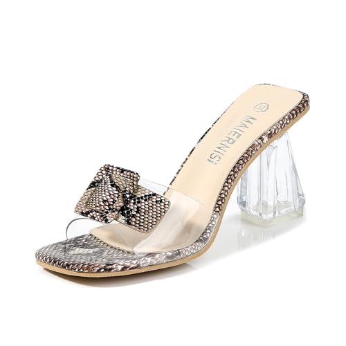 KEROBGJFS Transparente Damen-High-Heels mit niedrigem Absatz, offener Zehenbereich, transparente Strass-Sandalen mit dickem Absatz, High-Heel-Sandalen von KEROBGJFS