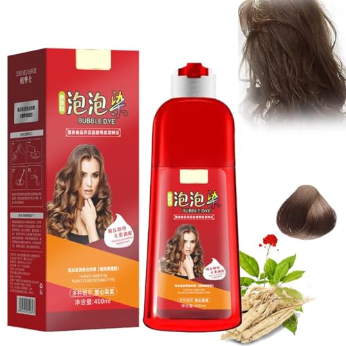 Zhihuashi Blasenfärbeshampoo, Zhihuashi Pflanzenblasen-Haarfärbeshampoo für graues Haar, natürlicher Kräuterextrakt für Frauen Männer Farbfärbeshampoo (Kastanienbraun) von KEVGNRO