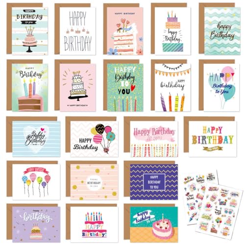 KEWUF 20 Pcs Geburtstagskarten Set mit Umschlag Glückwunschkarten zum Geburtstag Postkarte Grußkarten Happy Birthday Karte Klappkarten mit 20 Briefumschlag 2 Blatt Aufkleber für Frau, Mann Freund(B) KEWUF 20 Pcs Geburtstagskarten Set mit Umschlag Glückwunschkarten zum Geburtstag Postkarte Grußkarten Happy Birthday Karte Klappkarten mit 20 Briefumschlag 2 Blatt Aufkleber für Frau, Mann Freund(B) von KEWUF