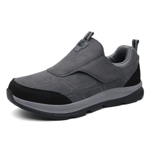 KEYGEM Diabetiker Schuhe Herren Klettverschluss Damen Walkingschuhe Freizeitschuhe Sportschuhe Bequeme rutschfest Schuhe Mittleren und Höheren Alters Gr.35-46 (Grau,41) von KEYGEM