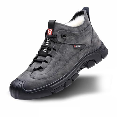 KEYGEM Herren Sneaker aus Leder mit Kunstwollfutter, Original Sneaker Herren, Bequeme warm gefütterte Trainers, Herren Schuhe aus Leder. (Grau,44) von KEYGEM