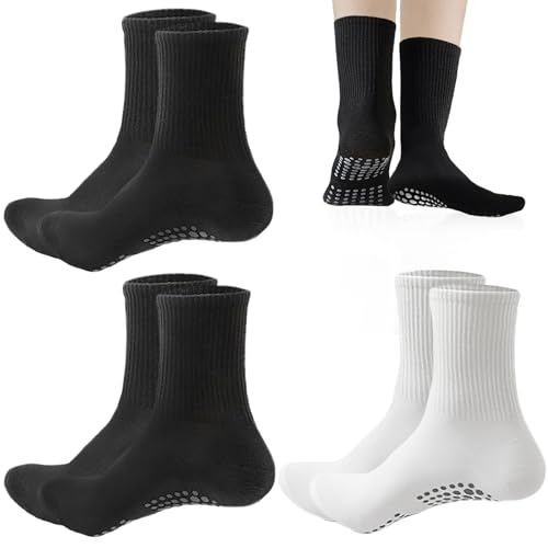 KEYRI 3 Paar Fußballsocken Sportsocken für Kinder, Grip-Socken Atmungsaktive Socken Atmungsaktive Socken Trainingssocke, Einheitsgröße Silikon Antirutschsocken Alter 7~13 (Baumwolle, Schwarz+Weiß) von KEYRI