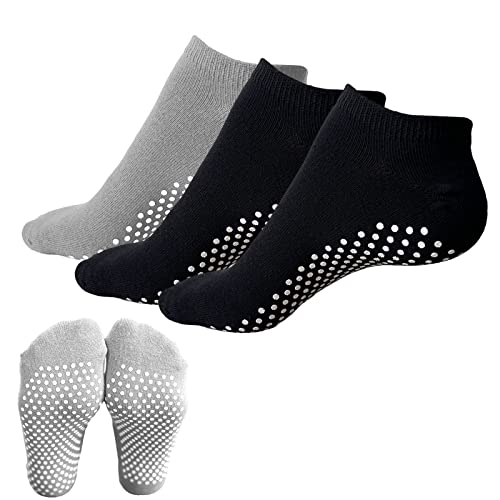 KEYRI 3 Paare Yoga Socken für Frauen und Männer Sneaker Socken Pilates Rutschfeste Socken Für Ballett,Gymnastik,Tanz,Zuhause,Stoppersocken Antirutschsocken Baumwolle,Einheitsgröße (2 Schwarz + 1 Grau) von KEYRI