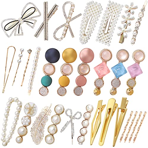 KEYRI 30 Stück Haarspangen Damen Haarspangen Perlen Mädchen Haar Pin Süße Haarschmuck Hair Clip Nahtlose Haarspange Glitzer Kristall Geometrische Haarnadel Haar Accessoires für Haarstyling (30 Stück) von KEYRI