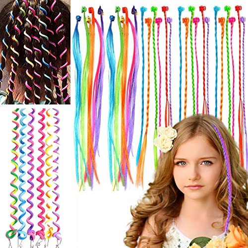 KEYRI 36 Stück Farbige Haarverlängerung Bunte Clips Haarschmuck Mädchen Kinder Haarsträhnen zum Einklipsen für Party Festival Deko Geschenke von KEYRI