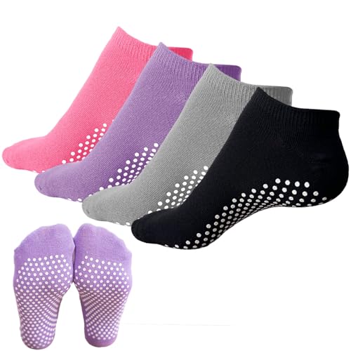 KEYRI 4 Paar Yoga Socken für Frauen und Männer Pilates Rutschfeste Socken Sneaker Socken Für Ballett,Tanz,Gymnastik,Zuhause,Stoppersocken Antirutschsocken Baumwolle,Einheitsgröße (Farbe) von KEYRI