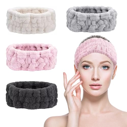 KEYRI 4 Stück Spa Gesichts Stirnband Skincare Haarband Make Up Haarband Elastisch Kopfwickel Haarband Kosmetik für Damen und Mädchen Duschen Gesicht Waschen Yoga Sport (Schwarz+Weiß+Rosa+Grau) von KEYRI