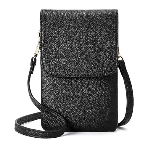 KEYRI Handy Umhängetasche Freizeittaschen Damen, Doppelbeutel Mini Crossbody Schultertasche Handytasche PU Leder Tasche, Mode-Taschen Geeignet für Arbeit und Täglichen Gebrauch (Schwarz) von KEYRI