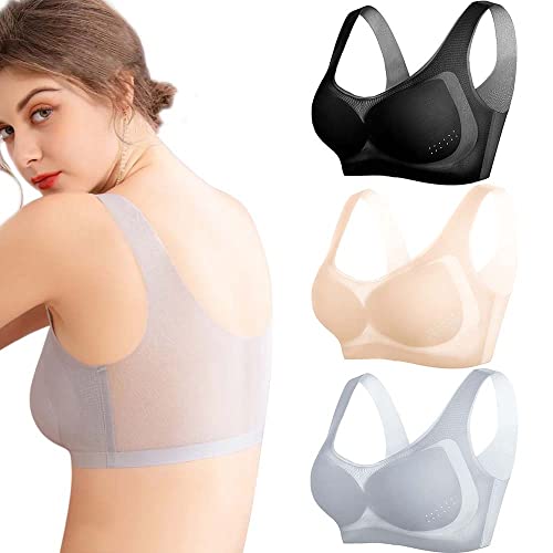 KEYULI Ultra Thin Ice Silk Bra 3PCS, Ultra-Thin Ice Silk Seamless Bra, Breathable Silk Seamless Plus Size Sports Bra with Removable Pads, Seamless Sport Bras Beauty Back Yoga Bra (3Pcs-A,M) von KEYULI