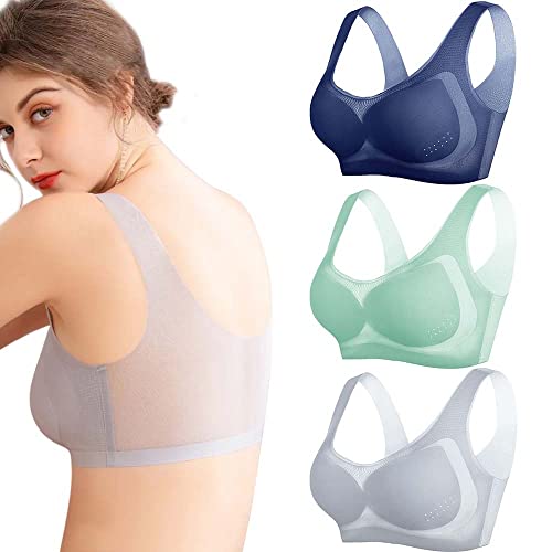 KEYULI Ultra Thin Ice Silk Bra 3PCS, Ultra-Thin Ice Silk Seamless Bra, Breathable Silk Seamless Plus Size Sports Bra with Removable Pads, Seamless Sport Bras Beauty Back Yoga Bra (3Pcs-D,2XL) von KEYULI