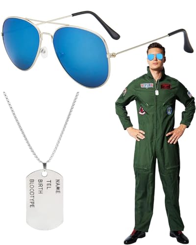 KGDUYC 2 PCS Flieger Verkleidung Accessoires Fliegerbrille Sonnenbrille, Silber Erkennungsmarke Kette, Pilot Kostüm Zubehör Pilotenbrille Hundemarke Dog Tag,kostüm pilot,fliegerbrille fasching KGDUYC 2 PCS Flieger Verkleidung Accessoires Fliegerbrille Sonnenbrille, Silber Erkennungsmarke Kette, Pilot Kostüm Zubehör Pilotenbrille Hundemarke Dog Tag,kostüm pilot,fliegerbrille fasching von KGDUYC