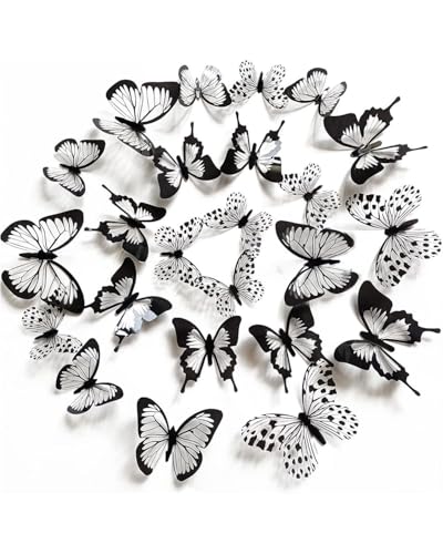 KGDUYC 54pcs 3D Schmetterlinge Schwarz Weiß Wandtattoo Schmetterling Wandaufkleber Dekor Abnehmbare Schmetterling Aufkleber Hohle Wandtattoos DIY Wandkunst für Heimdeko Kinderzimmer Schlafzimmer Deko KGDUYC 54pcs 3D Schmetterlinge Schwarz Weiß Wandtattoo Schmetterling Wandaufkleber Dekor Abnehmbare Schmetterling Aufkleber Hohle Wandtattoos DIY Wandkunst für Heimdeko Kinderzimmer Schlafzimmer Deko von KGDUYC