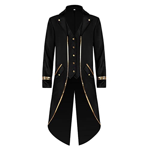 KGIHPC Herren Steampunk Vintage Frack Jacke Gothic Viktorianisch Uniform Mantel Halloween Mäntel (as3, age, free_size, Schwarz, M) von KGIHPC