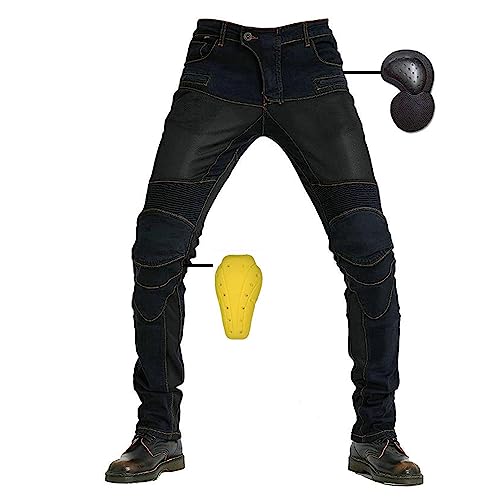 Motorrad-Schutzhose,Damen/Herren-Hommes Motorrad-aus Atmungsaktivem-Jeans Aus Kevlar-Gewebe,Sportliche Motorrad Hose Mit Protektoren Sturzfeste Motorradhose Geradem Bein Biker Pants (Black,XXL) von KHAMEO