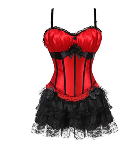 KHDFYER Desus Sexy Unterwäsche Damen Frauen Sexy Schultergurte Überbrust Korsett Bustier Top Mit Mini Spitzenrock Kostüme Kostüm Sexy Gothic Korsetts Kleid-4_M. von KHDFYER