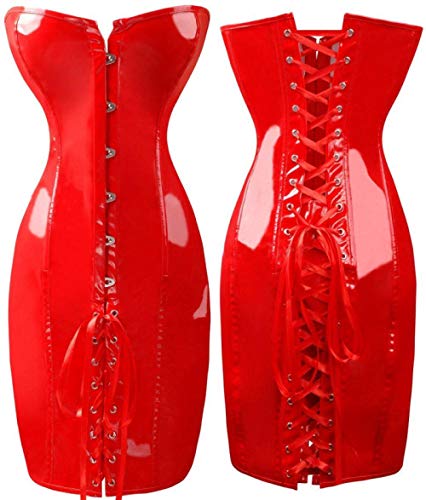 KHDFYER Sexy Nachtwäsche Für Frauen Gothic Sexy Shiny Long Leder Wetlook Off Shoulder Bodycon Kleid PVC Latex Korsett Kleid Party Night Club Vestidos-Red_S von KHDFYER