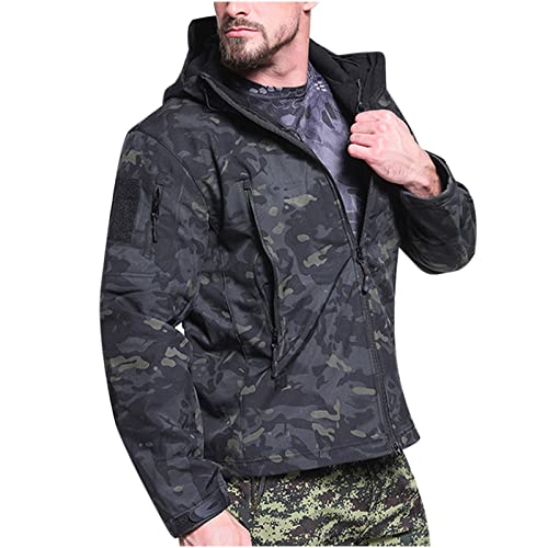 KHIRVWL Herren Regenjacke Softshell Jacke Winddichte Wasserdichte Jacke Herren Outdoor Punching Jacke Camouflage Leichte Atmungsaktive Outdoor Trainingsjacke Herren Kapuzenjacke Kalte und Warme Jacke von KHIRVWL