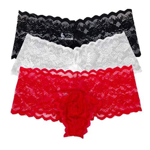 KHUFUZI Herren 3 Farben Pack Sexy Spitze Höschen Sissy Pouch Brief EIS Seide Boxer Unterwäsche Dessous Geschenk für Freund von KHUFUZI