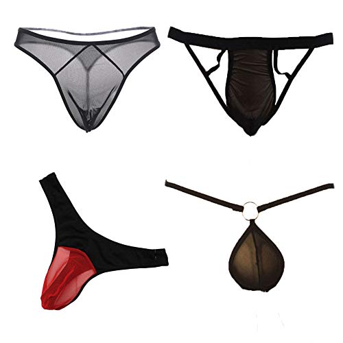 KHUFUZI Herren 4 Styles Pack Mesh Tangas Dessous Atmungsaktive Slips Sexy Unterwäsche Durchsichtige heiße Unterhose Geschenk für Freund von KHUFUZI