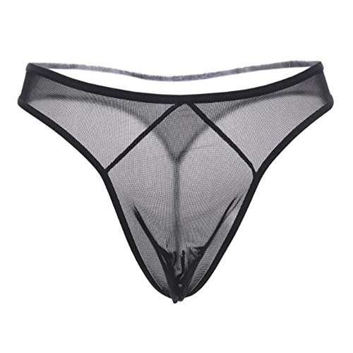 KHUFUZI Strings aus Netzstoff für Männer, Unterwäsche atmungsaktiv, sexy Unterwäsche, transparent, warme Unterwäsche, Geschenk für Freund oder Ehemann, Schwarz von KHUFUZI