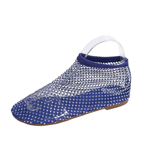 Ultrabequeme, glänzende Edelstein-Mesh-Flats, Fischmaul-Sandalen, Durchbrochene Sandalen, Strass-Schuhe für Damen (Blue,36) von KIASRZN