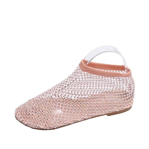 Ultrabequeme, glänzende Edelstein-Mesh-Flats, Fischmaul-Sandalen, Durchbrochene Sandalen, Strass-Schuhe für Damen (Pink,40) von KIASRZN