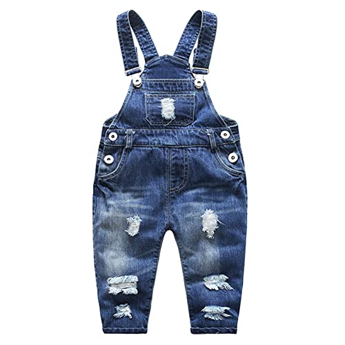 KIDSCOOL SPACE Baby Kleinkind Süße zerrissene verstellbare Träger Jean Overalls,Blau,6-12 Monate von KIDSCOOL SPACE