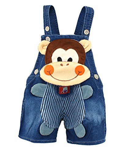 KIDSCOOL SPACE Baby Sommer Baumwolle Denim 3D Cartoon Affe Weiche Shorts Overalls,Blau,12-18 Monate von KIDSCOOL SPACE