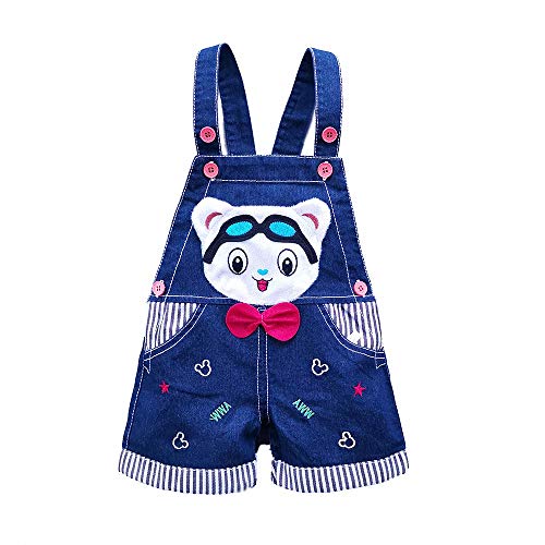 KIDSCOOL SPACE Baby Sommer Baumwolle Denim 3D Cartoon Bär Weiche Kurze Overalls,Blau,12-18 Monate von KIDSCOOL SPACE