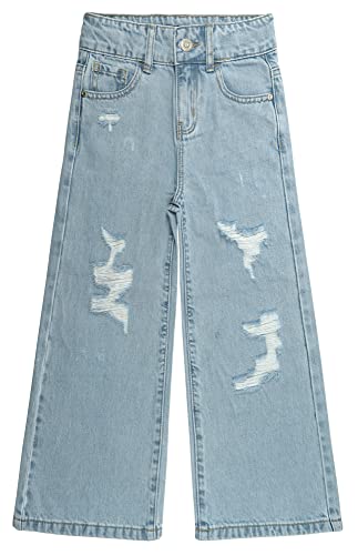 KIDSCOOL SPACE Flare-Jeans für Mädchen, Kleines großes Mädchen, zerrissene, weiche Denim-Hose mit weitem Bein, Hellblau, 16 von KIDSCOOL SPACE