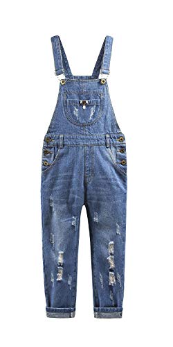 KIDSCOOL SPACE Jeans-Latzhose mit Destroyed-Effekt für Mädchen, Jeans-Latzhose mit Perlendekor, Blau, 5-6 Jahre von KIDSCOOL SPACE