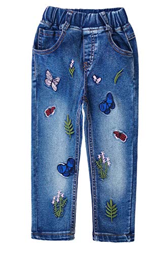 KIDSCOOL SPACE Jeanshose mit Grasstickerei für kleine Mädchen,Blau,5-6 Jahre von KIDSCOOL SPACE