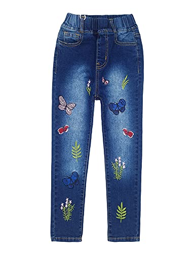 KIDSCOOL SPACE Kleine Mädchen Bestickte Grass Jeanshose,Blau,12-13 Jahre von KIDSCOOL SPACE