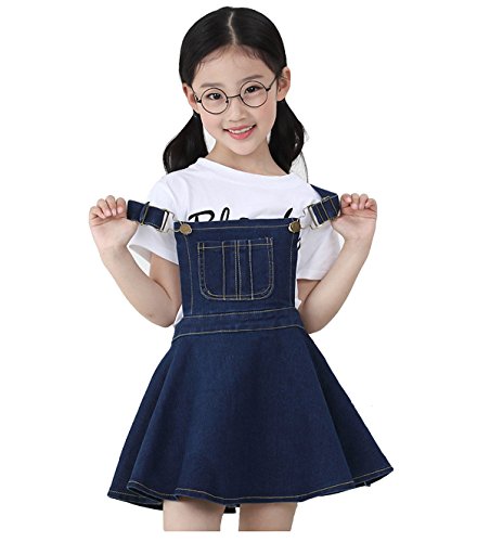 KIDSCOOL SPACE Kleine Mädchen Jeans Overall Tutu Kleid,Verstellbare Denim Latzhose,Blau,5-6 Jahre von KIDSCOOL SPACE