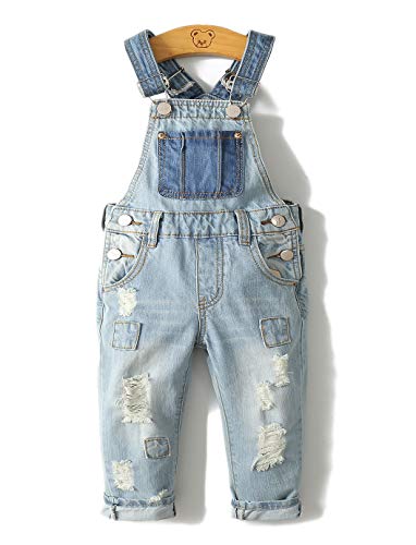 KIDSCOOL SPACE Kleines Mädchen Jungen Jeans Overall,Kleinkind Zerrissene Denim Süße Schmale Arbeitskleidung,Hellblau,4-5 Jahre von KIDSCOOL SPACE