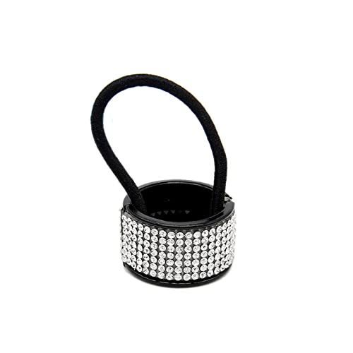 Frauen-Kristall-Pferdeschwanz-Halter-Haar-Stulpe-Verpackungs-Krawatten-Band-Haar-Ring-Mädchen-Gummiband-Seil-Kopfbedeckungs-Zubehör (Color : F40 Black Clear, Size : 1SIZE) von KIKBAX