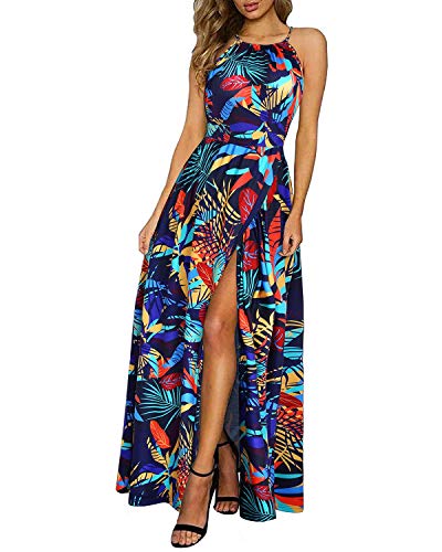 KILIG Maxikleider Damen Sommer Neckholder Sommerkleid Elegant Lang Maxi Kleid Hochzeitsgast Schlitz Freizeitkleid 2023 (Floral E, XX-Large) von KILIG