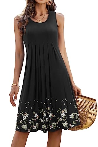 KILIG Sommerkleid Damen Strandkleid Midi Ärmellose Kleid Sommer Leicht Blumenkleid Freizeitkleid (Black,XXL) von KILIG