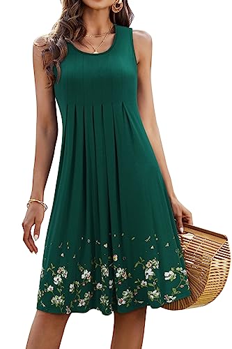 KILIG Sommerkleid Damen Strandkleid Midi Ärmellose Kleid Sommer Leicht Blumenkleid Freizeitkleid (Green,M) von KILIG